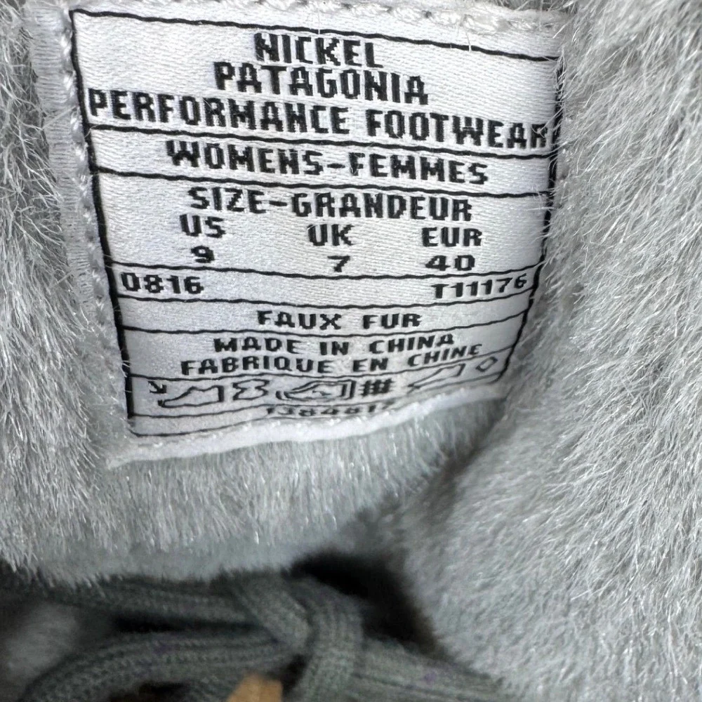 Patagonia Nickel Waterproof Winter Boots Womens 9 Quilted Leather Faux Fur Grey